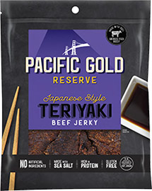 Image of Pacific Gold Reserve Japanese Style Teriyaki Beef Jerky packaging