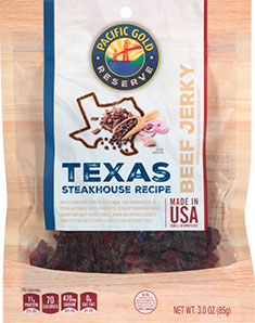 Image of Pacific Gold Reserve Texas Steakhouse Beef Jerky packaging